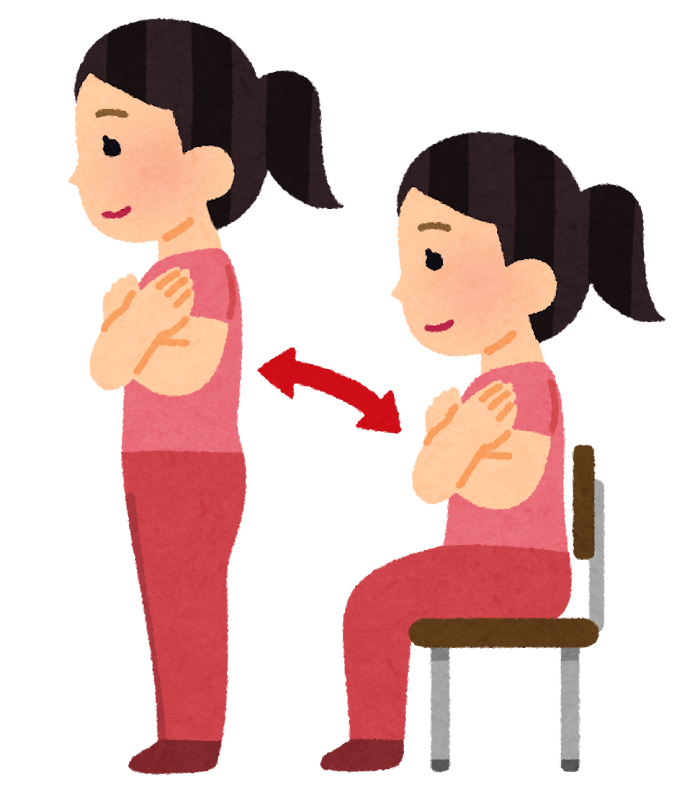 椅子からの立ち上がり動作をしている女性のイラスト